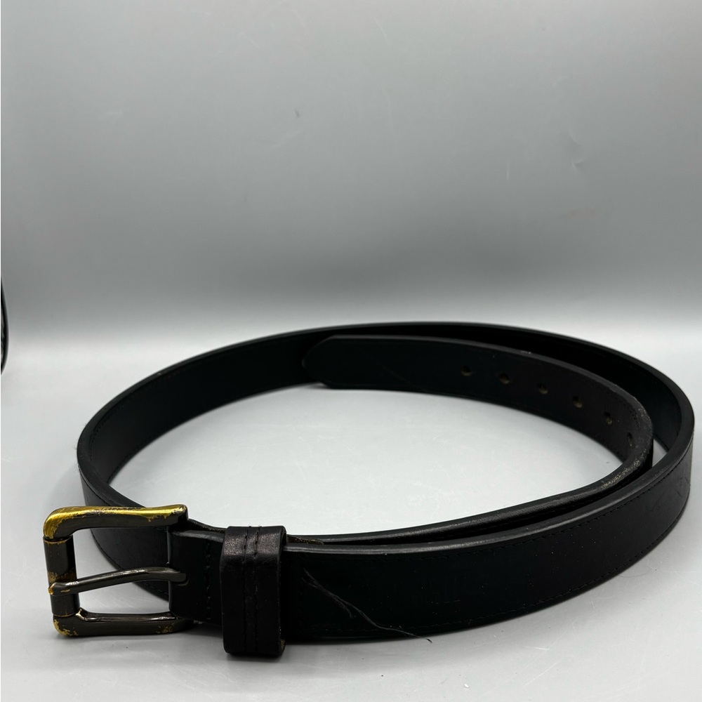 Men's Duluth Trading Company Black Leather Belt with Brass Buckle